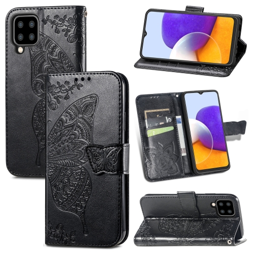 

For Samsung Galaxy A22 4G Butterfly Love Flowers Embossed Horizontal Flip Leather Case with Holder & Card Slots & Wallet & Lanyard(Black)