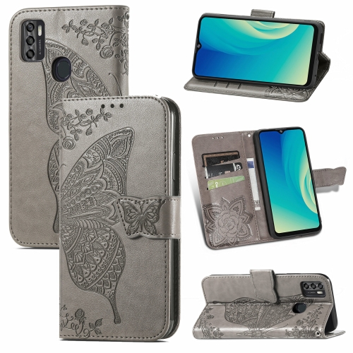 

For ZTE Blade A7S 2020 Butterfly Love Flowers Embossed Horizontal Flip Leather Case with Holder & Card Slots & Wallet & Lanyard(Grey)