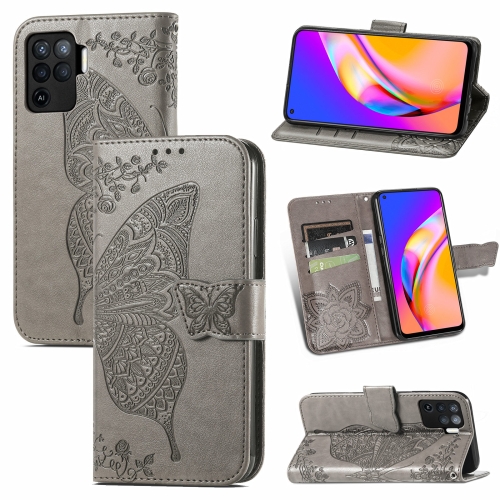 

For OPPO A94 4G / F19 Pro / Reno5 Lite Butterfly Love Flowers Embossed Horizontal Flip Leather Case with Holder & Card Slots & Wallet & Lanyard(Grey)