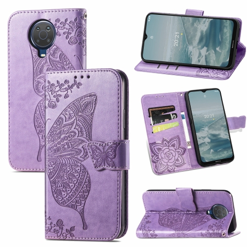 

For Nokia 6.3 Butterfly Love Flower Embossed Horizontal Flip Leather Case with Bracket / Card Slot / Wallet / Lanyard(Light Purple)