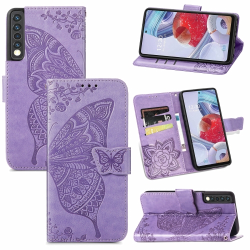 

For LG Stylo 7 4G Butterfly Love Flower Embossed Horizontal Flip Leather Case with Bracket / Card Slot / Wallet / Lanyard(Light Purple)