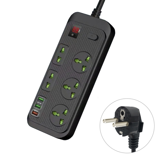 

T17 3000W High-power 24-hour Smart Timing Socket QC3.0 USB Fast Charging Power Strip Socket, Cable Length: 2m, EU Plug(Black)