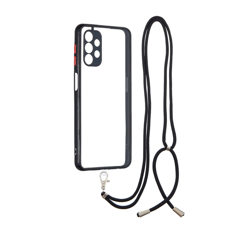 

Transparent PC+TPU Phone Case with Contrast Color Button & Neck Lanyard For Samsung Galaxy A32 5G(Black)