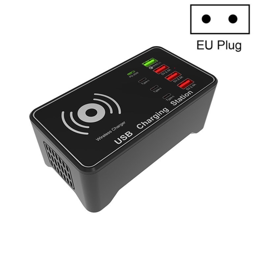 

A7 High-power 100W 4 x PD 20W + QC3.0 USB Charger +15W Qi Wireless Charger Multi-port Smart Charger Station, Plug Size:EU Plug