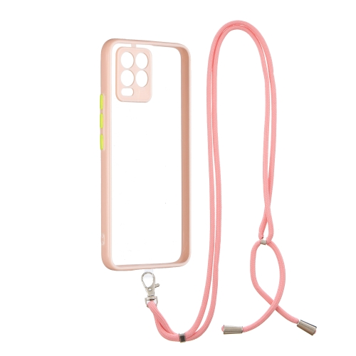 

For OPPO Realme 8 / 8 Pro Transparent PC+TPU Phone Case with Contrast Color Button & Neck Lanyard(Pink)