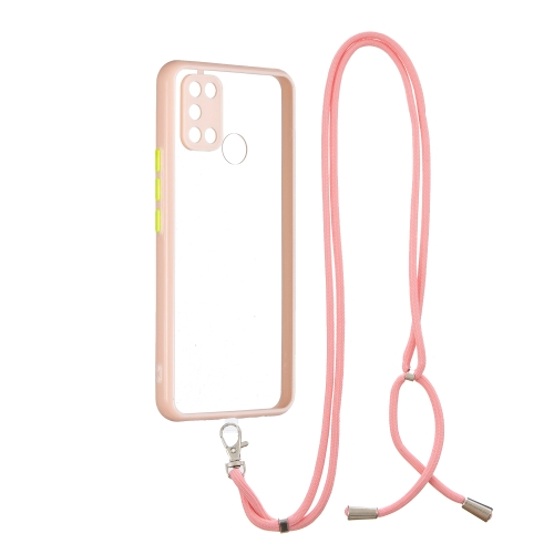 

For OPPO Realme C17 / 7i Transparent PC+TPU Phone Case with Contrast Color Button & Neck Lanyard(Pink)