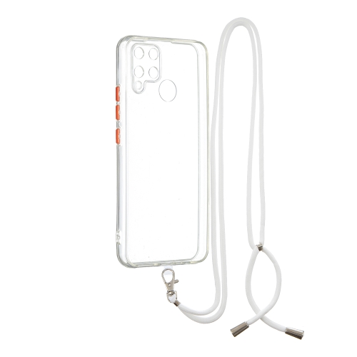 

For OPPO Realme / C12 / C15 / Narzo 20 Transparent PC+TPU Phone Case with Contrast Color Button & Neck Lanyard(Pink)