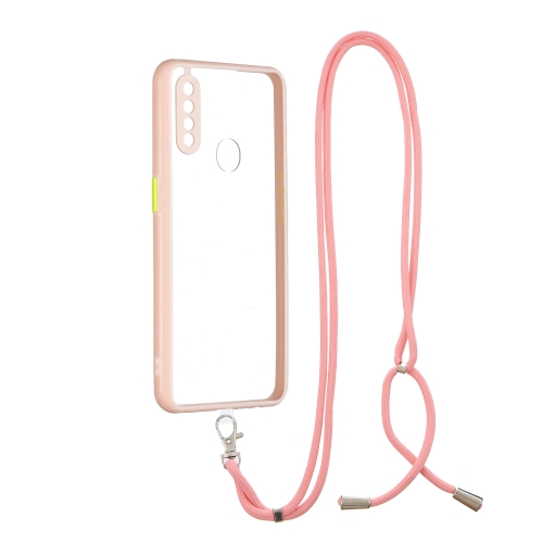 

For OPPO A8 / A31 2020 Transparent PC+TPU Phone Case with Contrast Color Button & Neck Lanyard(Pink)