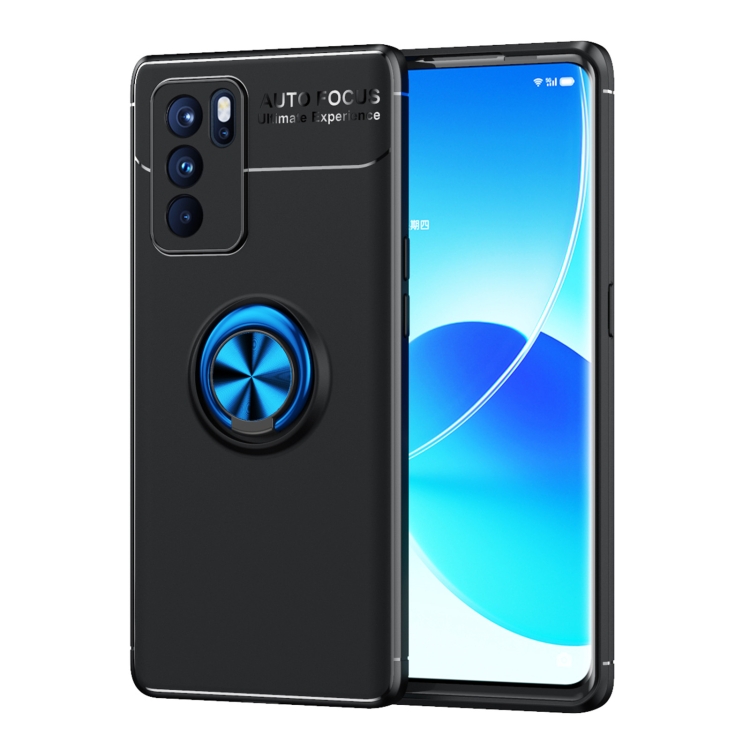 

For OPPO Reno6 Pro Metal Ring Holder 360 Degree Rotating TPU Case(Black+Blue)