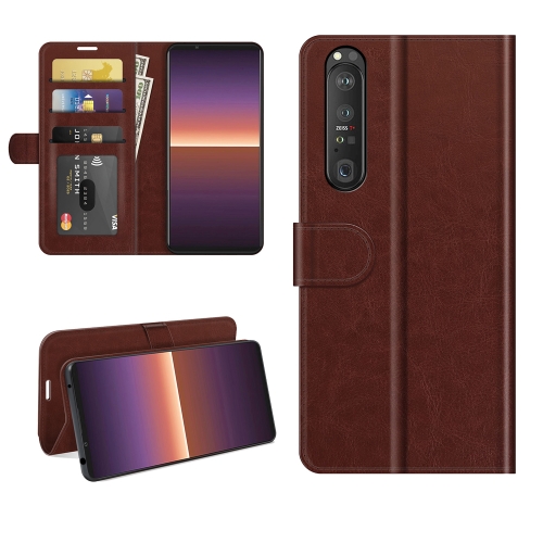

For Sony Xperia 1 III R64 Texture Single Horizontal Flip Protective Case with Holder & Card Slots & Wallet& Photo Frame(Brown)