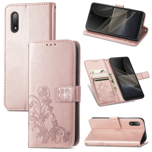 

For Sony Xperia Ace II Four-leaf Clasp Embossed Buckle Mobile Phone Protection Leather Case with Lanyard & Card Slot & Wallet & Bracket Function(Rose Gold)