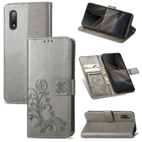 

For Sony Xperia Ace II Four-leaf Clasp Embossed Buckle Mobile Phone Protection Leather Case with Lanyard & Card Slot & Wallet & Bracket Function(Gray)