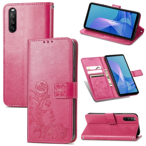 

For Sony Xperia 10 III Four-leaf Clasp Embossed Buckle Mobile Phone Protection Leather Case with Lanyard & Card Slot & Wallet & Bracket Function(Magenta)