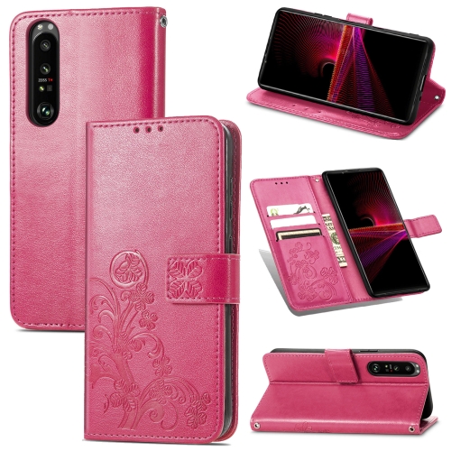 

For Sony Xperia 1 III Four-leaf Clasp Embossed Buckle Mobile Phone Protection Leather Case with Lanyard & Card Slot & Wallet & Bracket Function(Magenta)