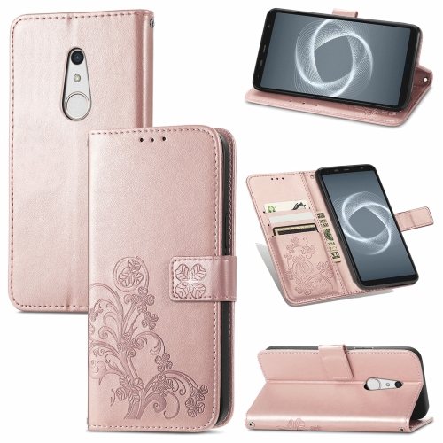 

For FUJITSU F-41B Four-leaf Clasp Embossed Buckle Mobile Phone Protection Leather Case with Lanyard & Card Slot & Wallet & Bracket Function(Rose Gold)