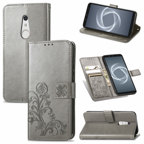 

For FUJITSU F-41B Four-leaf Clasp Embossed Buckle Mobile Phone Protection Leather Case with Lanyard & Card Slot & Wallet & Bracket Function(Gray)