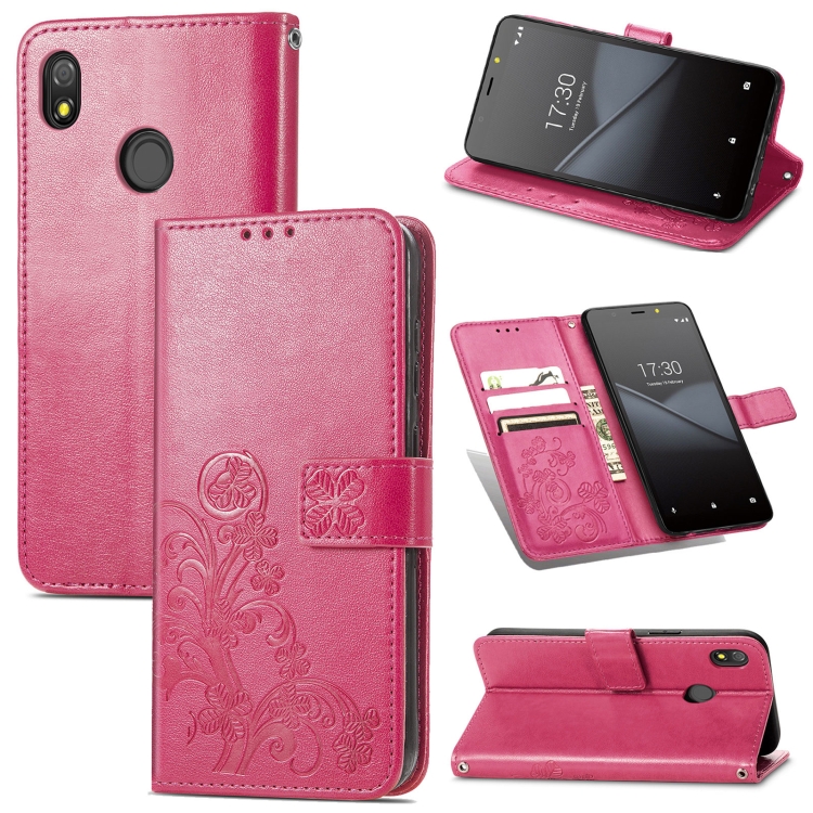 

For Tecno Pop 3 Four-leaf Clasp Embossed Buckle Mobile Phone Protection Leather Case with Lanyard & Card Slot & Wallet & Bracket Function(Magenta)