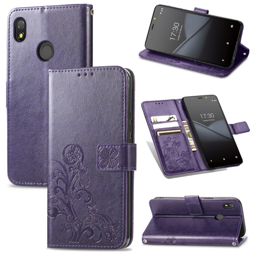 

For Tecno Pop 3 Four-leaf Clasp Embossed Buckle Mobile Phone Protection Leather Case with Lanyard & Card Slot & Wallet & Bracket Function(Purple)