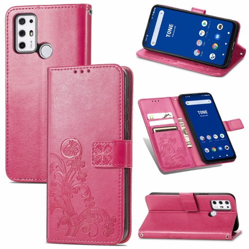 

For Tone E21 Four-leaf Clasp Embossed Buckle Mobile Phone Protection Leather Case with Lanyard & Card Slot & Wallet & Bracket Function(Magenta)