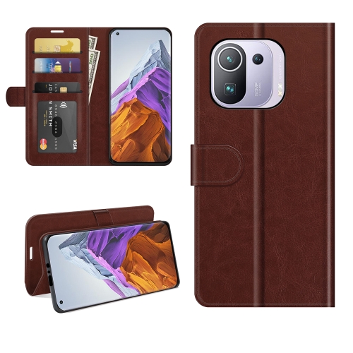 

For Xiaomi Mi 11 Pro 5G / 4G R64 Texture Single Horizontal Flip Protective Case with Holder & Card Slots & Wallet& Photo Frame(Brown)