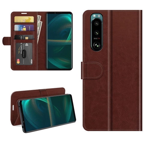 

For Sony Xperia 5 III R64 Texture Single Horizontal Flip Protective Case with Holder & Card Slots & Wallet& Photo Frame(Brown)