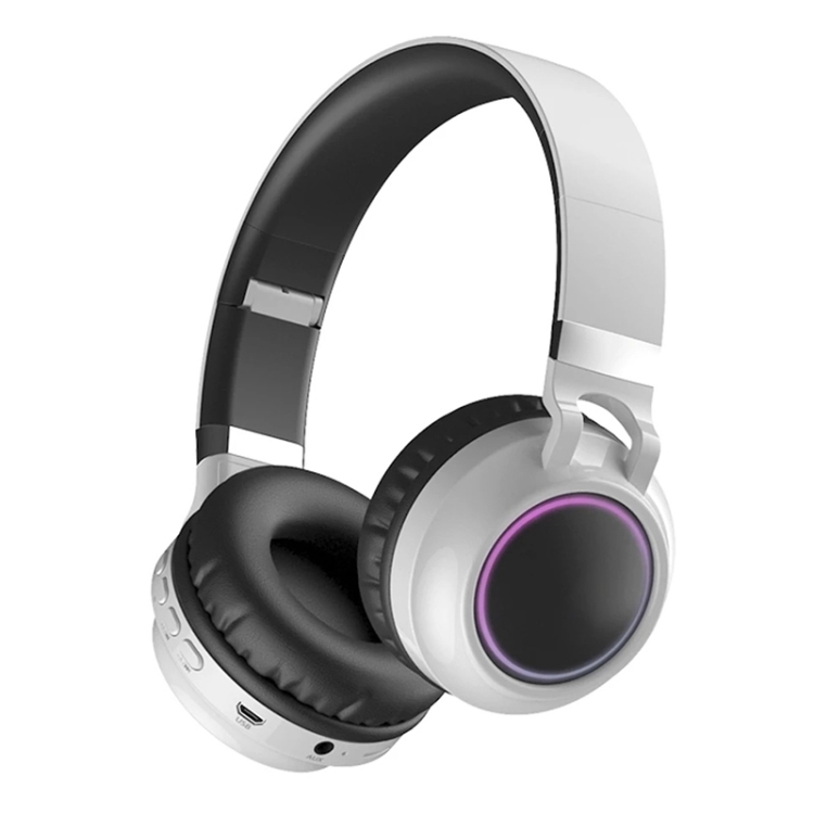 

Fingertime BD01 Colorful LED Bluetooth 5.0 Headphones Foldable Wireless HiFi Stereo Headset with Mic, Support TF Card / 3.5mm AUX(White)