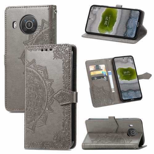 

For Nokia X10 Mandala Flower Embossed Horizontal Flip Leather Case with Bracket / Card Slot / Wallet / Lanyard(Gray)