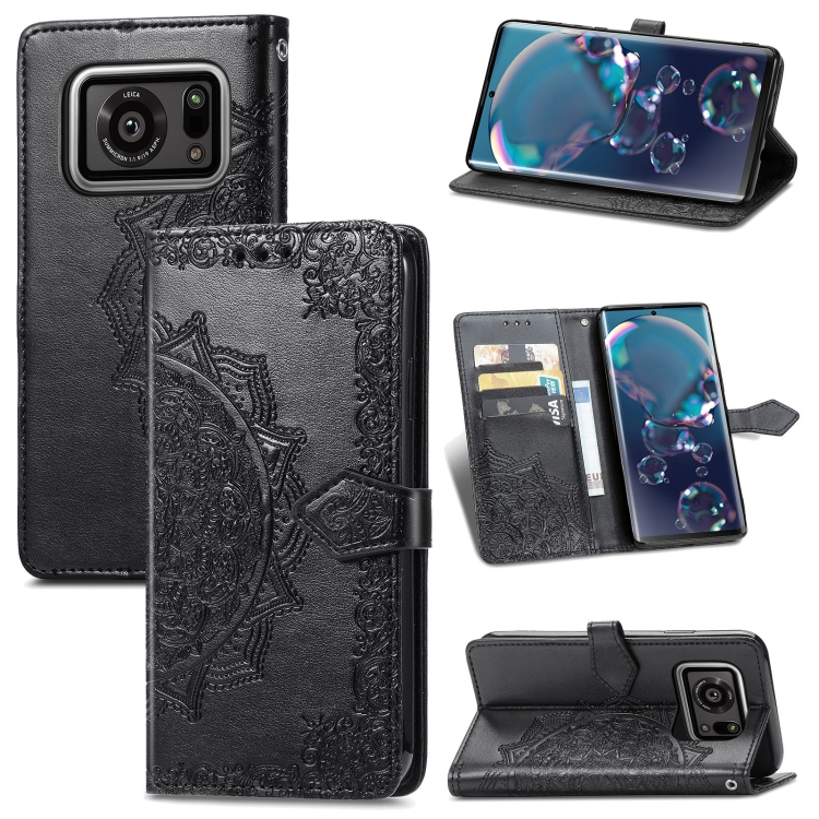 

For Sharp R6 Mandala Flower Embossed Horizontal Flip Leather Case with Bracket / Card Slot / Wallet / Lanyard(Black)