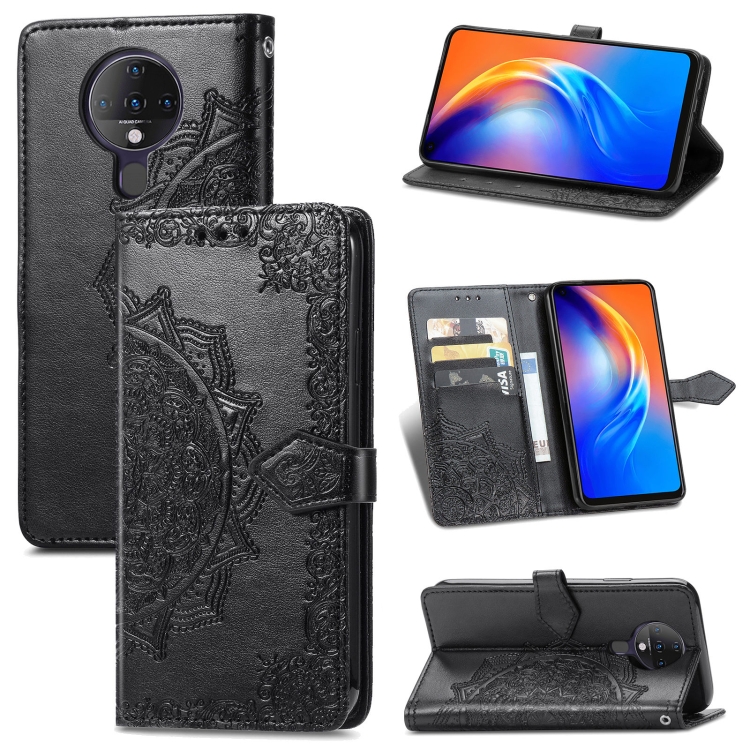 

For TECNO SPARK 6 Mandala Flower Embossed Horizontal Flip Leather Case with Bracket / Card Slot / Wallet / Lanyard(Black)