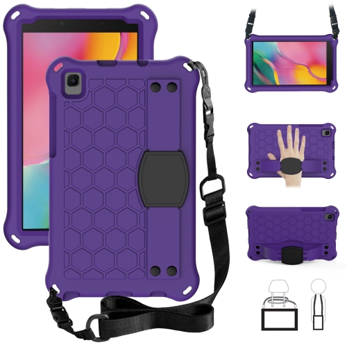 

For Samsung Galaxy Tab A 8.0 2019 P200 / P205 Honeycomb Design EVA + PC Material Four Corner Anti Falling Flat Protective Shell with Strap(Purple+Black)