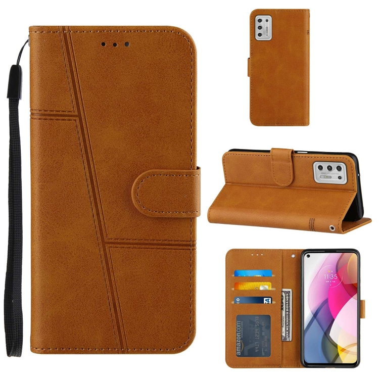 

For Motorola G Stylus 2021 Stitching Calf Pattern Buckle Card Wallet with Flip Phone Holster with Lanyard Bracket Function(Yellow)