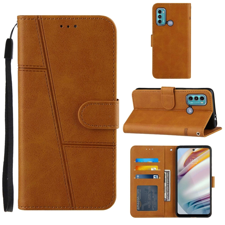 

For Motorola G40/G60 Stitching Calf Pattern Buckle Card Wallet with Flip Phone Holster with Lanyard Bracket Function(Yellow)