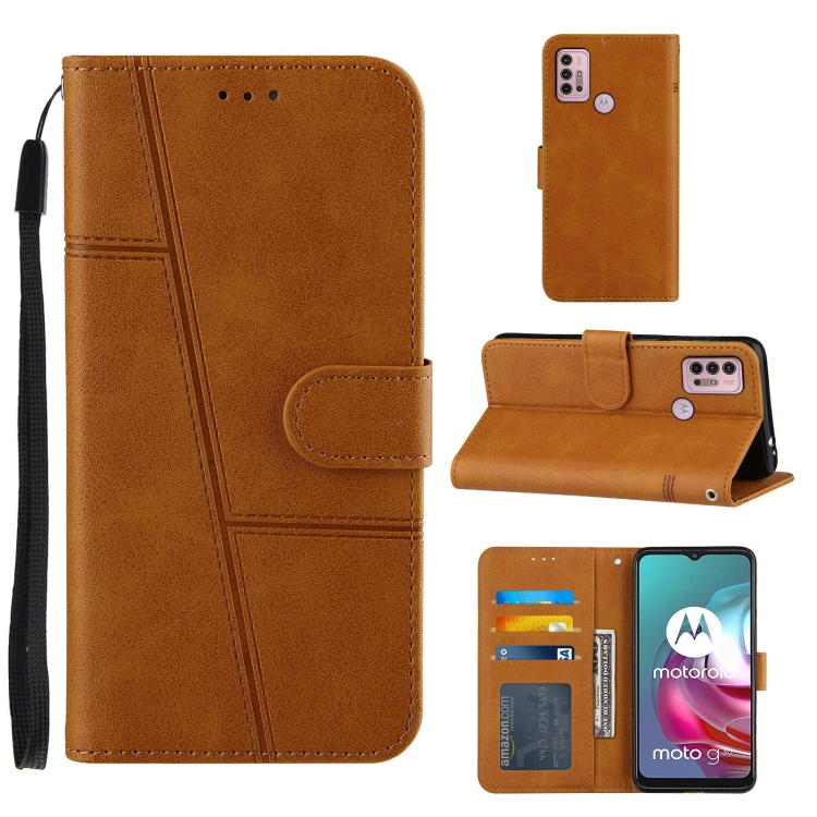 

For Motorola G30/G10/G10 Power Stitching Calf Pattern Buckle Card Wallet with Flip Phone Holster with Lanyard Bracket Function(Yellow)