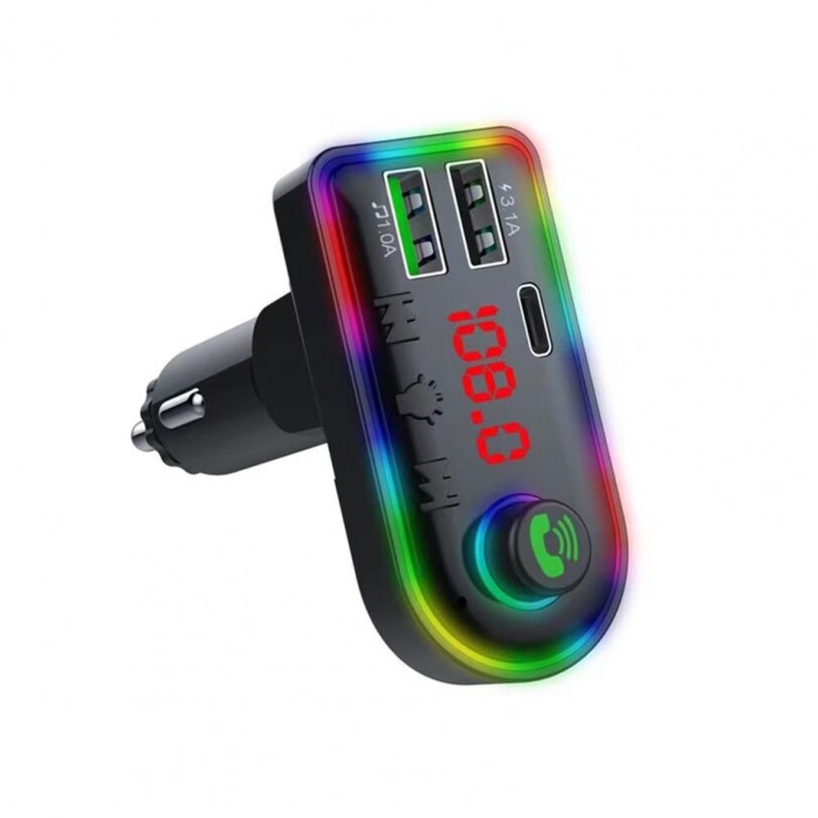 

F8 Car FM Transmitter Colorful Light Type-C Car MP3 Player