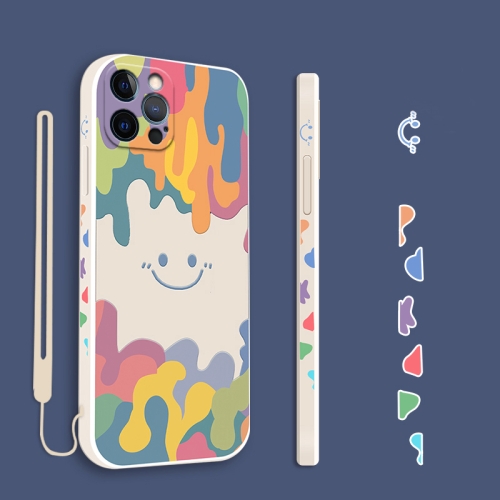 

Cube Painted Smiley Straight Side Liquid Silicone Shockproof Case For iPhone 12 Pro Max(White)