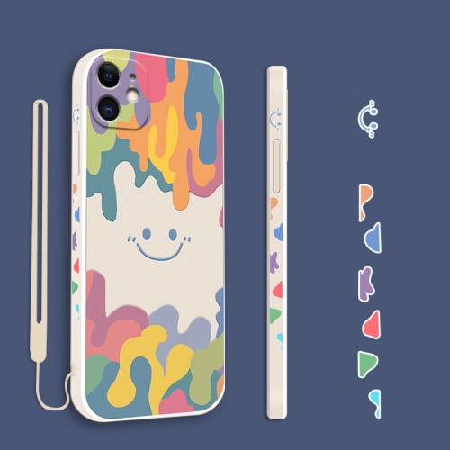 

Cube Painted Smiley Straight Side Liquid Silicone Shockproof Case For iPhone 11 Pro Max(White)