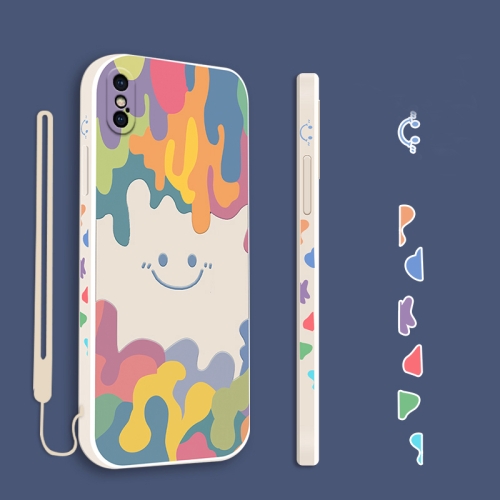 

Cube Painted Smiley Straight Side Liquid Silicone Shockproof Case For iPhone XS Max(White)