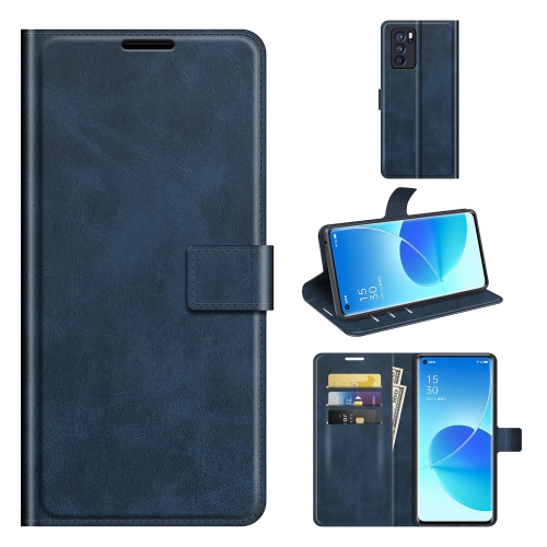 

For OPPO Reno6 Pro 5G Retro Calf Pattern Buckle Horizontal Flip Leather Case with Holder & Card Slots & Wallet(Blue)