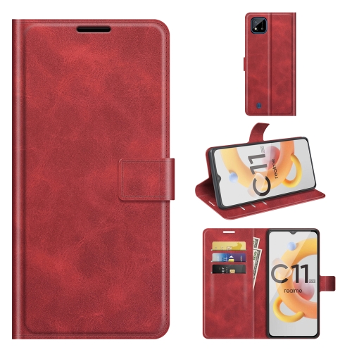 

For OPPO Realme C11 2021 Retro Calf Pattern Buckle Horizontal Flip Leather Case with Holder & Card Slots & Wallet(Red)