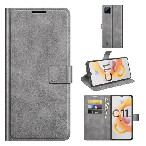 

For OPPO Realme C11 2021 Retro Calf Pattern Buckle Horizontal Flip Leather Case with Holder & Card Slots & Wallet(Grey)