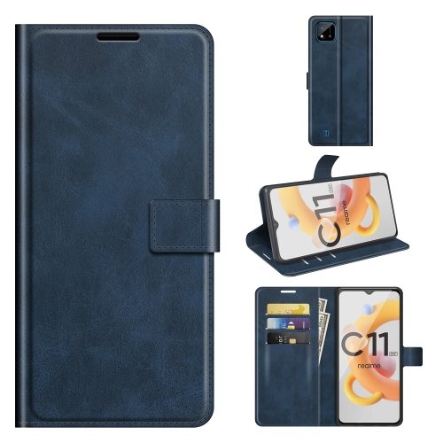 

For OPPO Realme C11 2021 Retro Calf Pattern Buckle Horizontal Flip Leather Case with Holder & Card Slots & Wallet(Blue)