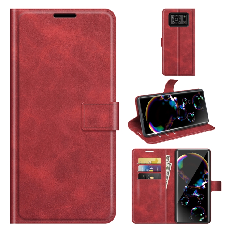 

For Sharp Aquos R6 Retro Calf Pattern Buckle Horizontal Flip Leather Case with Holder & Card Slots & Wallet(Red)