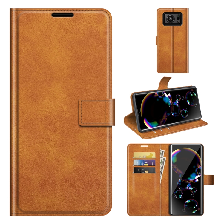 

For Sharp Aquos R6 Retro Calf Pattern Buckle Horizontal Flip Leather Case with Holder & Card Slots & Wallet(Yellow)