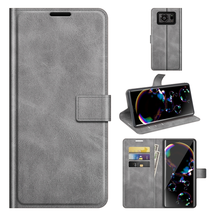 

For Sharp Aquos R6 Retro Calf Pattern Buckle Horizontal Flip Leather Case with Holder & Card Slots & Wallet(Grey)