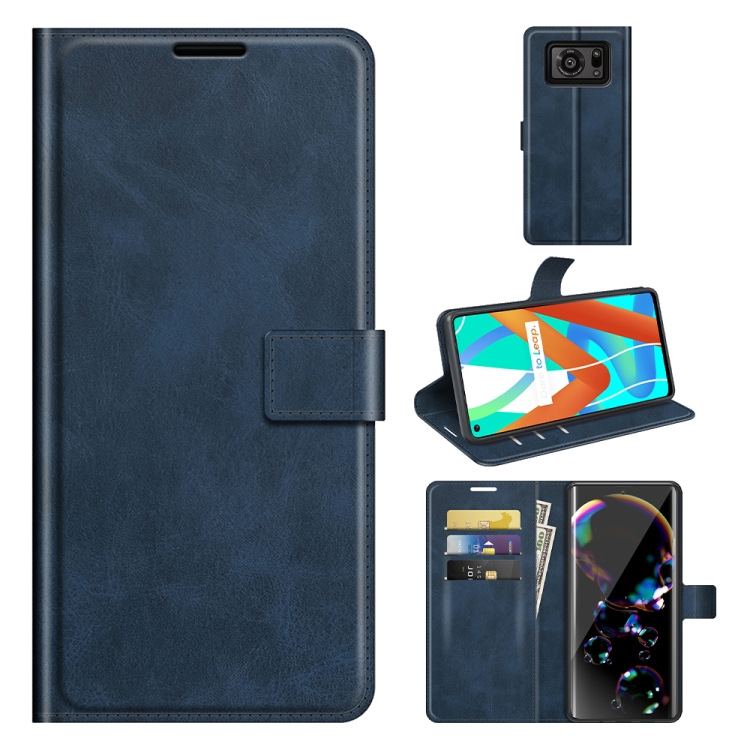 

For Sharp Aquos R6 Retro Calf Pattern Buckle Horizontal Flip Leather Case with Holder & Card Slots & Wallet(Blue)