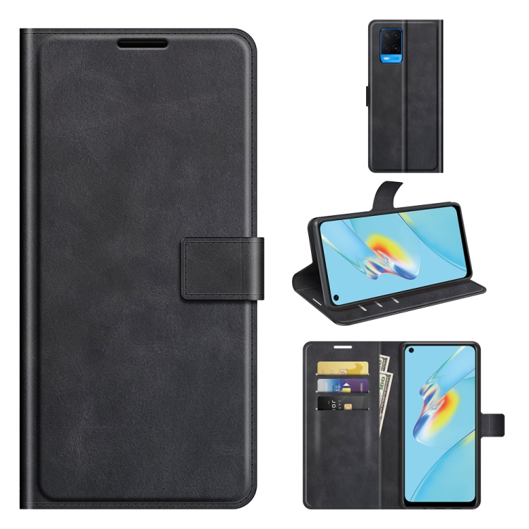 

For OPPO A54 4G Retro Calf Pattern Buckle Horizontal Flip Leather Case with Holder & Card Slots & Wallet(Black)