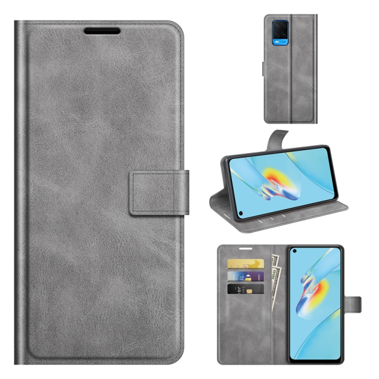 

For OPPO A54 4G Retro Calf Pattern Buckle Horizontal Flip Leather Case with Holder & Card Slots & Wallet(Grey)