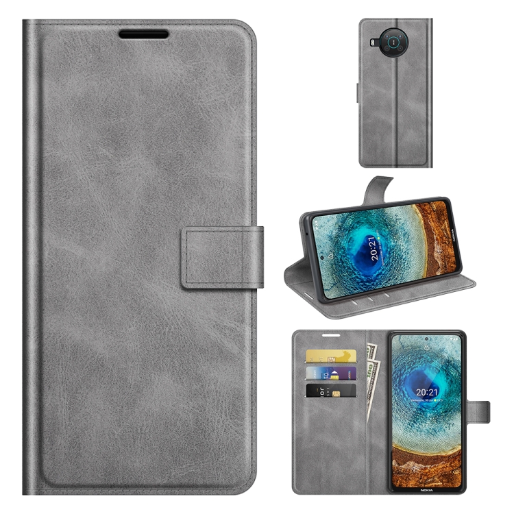 

For Nokia X10 / X20 Retro Calf Pattern Buckle Horizontal Flip Leather Case with Holder & Card Slots & Wallet(Grey)