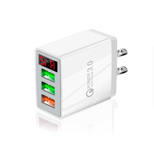

QC-07 5.1A QC3.0 3 x USB Ports Fast Charger with LED Digital Display for Mobile Phones and Tablets, US Plug(White)