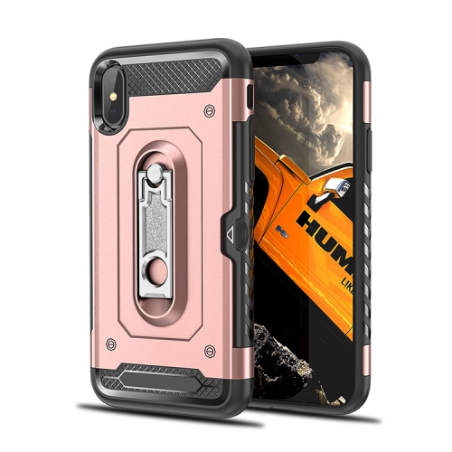 

Shockproof PC + TPU Case for iPhone X, with Holder(Rosegold)